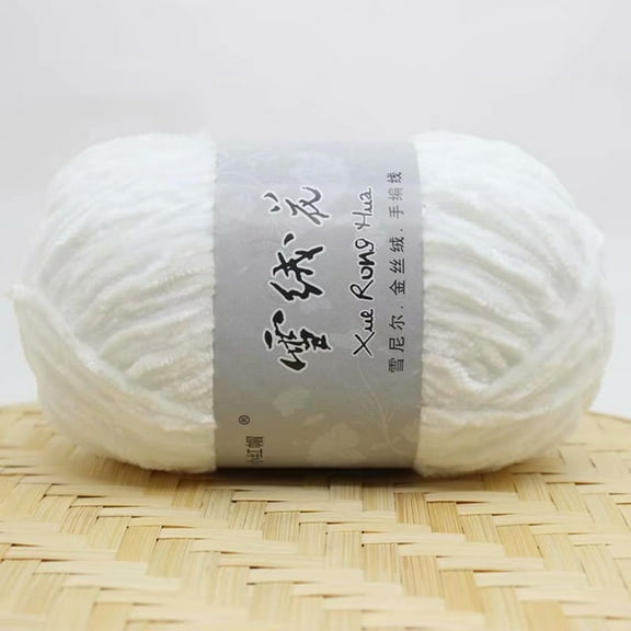 Off Promotions! Edelweiss Gold Velvet Chenille Medium Thick Wool Yarn 01 White, 1X Ball Of Yarn Clearance Sale!
