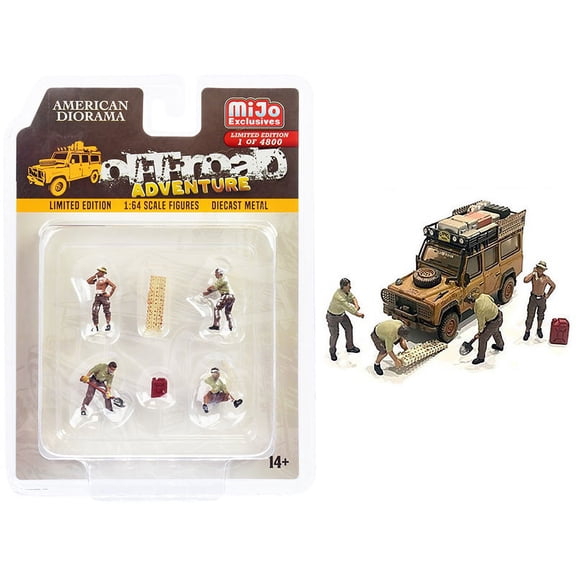 "Off-Road Adventure" 6 piece Diecast Set (4 Male Figurines and 2 Accessories) Limited Edition to 4800 pieces Worldwide for 1/64 Scale Models by American Diorama