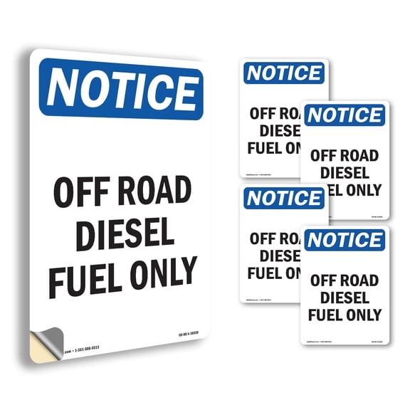 Off Road Diesel Fuel Only OSHA Notice Vinyl Decal Label 5 Inch x 3.5 Inch - 5 Pack