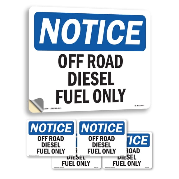 Off Road Diesel Fuel Only OSHA Notice Vinyl Decal Label 7 Inch x 5 Inch - 5 Pack