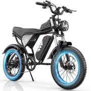 750W 28Mph 48V 20Ah 80Mi E-Bike, 20" Fat Tire Full Suspension, Adults Mountain Bike with Disc Brakes TUV Rheinland Certified