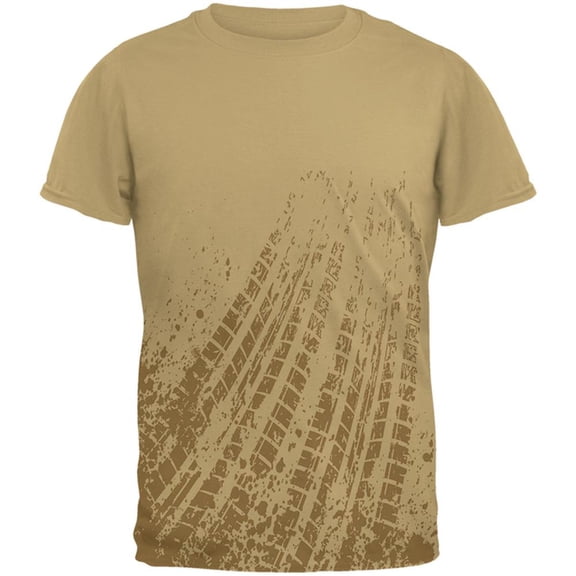 Off Road Mudding Truck Tire Tracks Mens T Shirt Tan SM