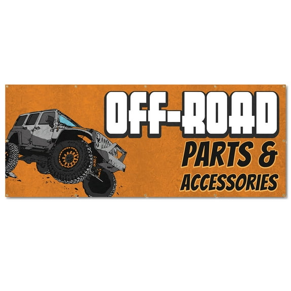 Off-Road Parts | 48" X 120" Banner | Outdoor Vinyl Sign With Grommets | 4X4 Truck Rims Lift Kit Advertising Displays | Made in The USA