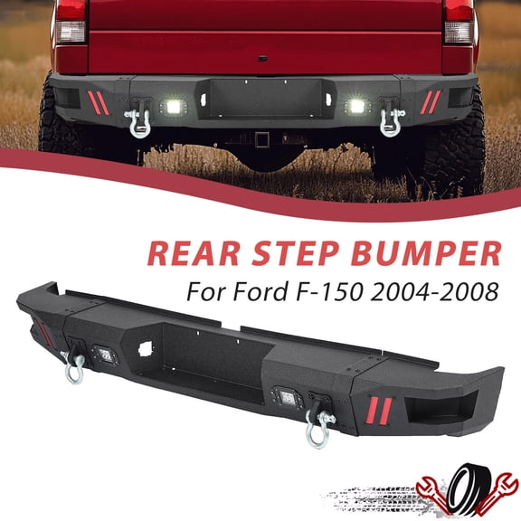 Off-Road Rear Step Bumper Assembly Black W/LED Light For Ford F-150 2004-2008