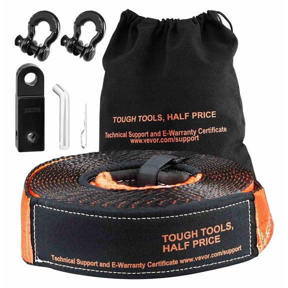Off-Road Recovery Kit 30,000lbs Winch Strap, D-Rings & Bag