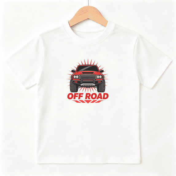 Off Road Red SUV Truck Boys Graphic Tee, Cool Outdoor Racing 100% Cotton Kids Short Sleeve T-Shirt 4-13Y