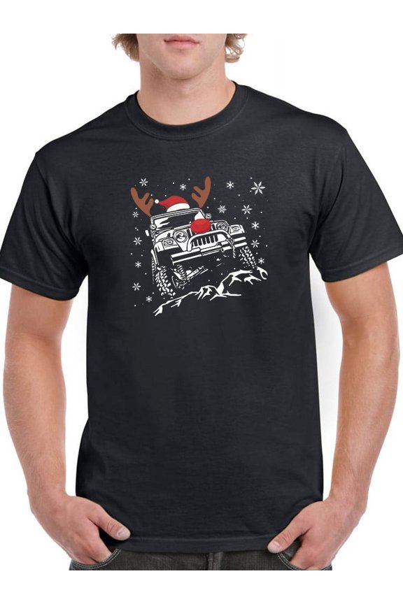 Off-Road Reindeer Car T-Shirt Men -Smartprints Designs, Male XX-Large