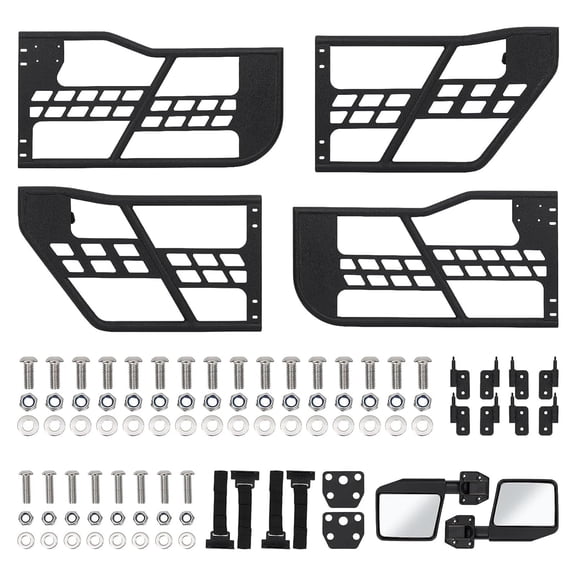 Off-Road Reinforced Half Doors for Off-Road Wrangler JK 2007-2018 4-Door – Heavy-Duty Steel Tube – Front & Rear Set – No-Drill Install – Adventure Ready – With Rearview Mirror