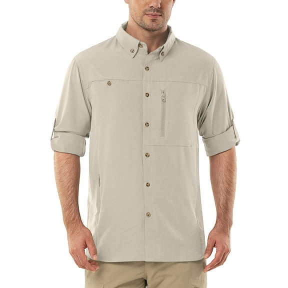 Off Road Ventures Men's Fishing Long Sleeve Shirts Safari UPF 50+ UV Protection Quick Dry Cooling Breathable Shirt for Hiking Travel Camping