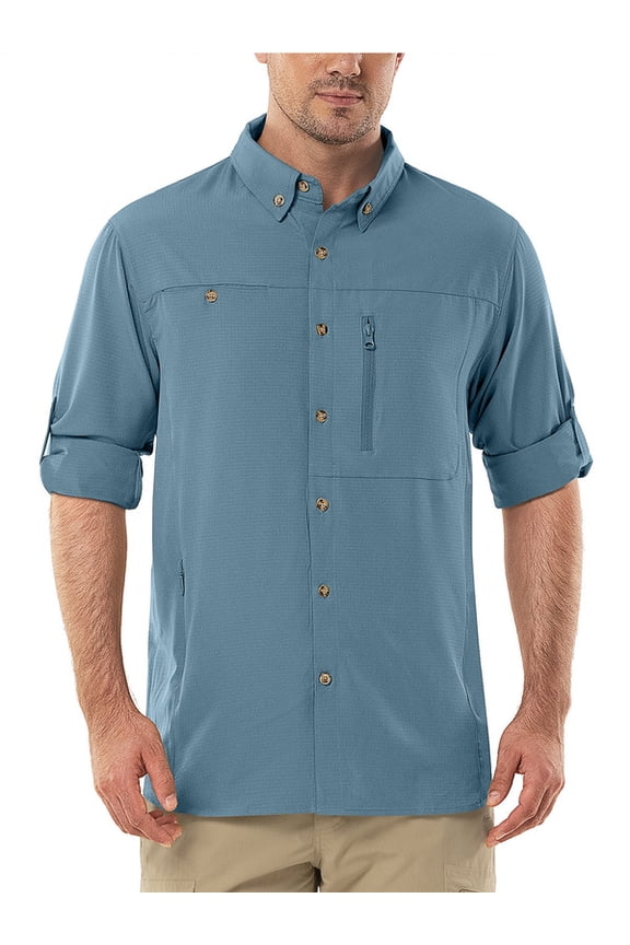 Men's Fishing Long Sleeve Shirts Safari UPF 50+ UV Protection Quick Dry Cooling Breathable Shirt for Hiking Travel Camping
