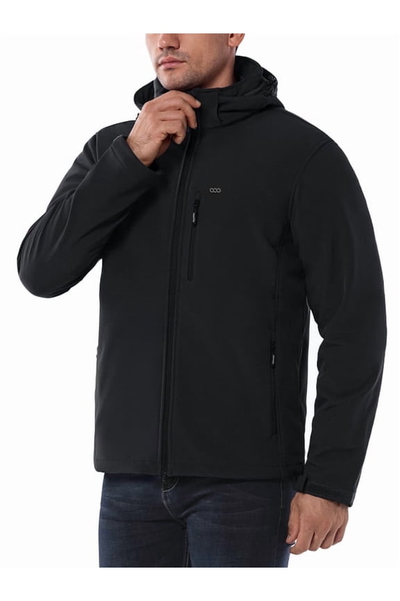 Men's Fleece Lined Softshell Jacket Lightweight Waterproof Hooded Jacket Winter Outdoor Windbreaker