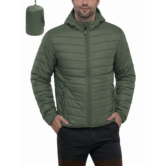 Off Road Ventures Men's Lightweight Packable Puffer Jacket Hooded Water-Resistant Insulated Winter Quilted Coat for Ski Travel