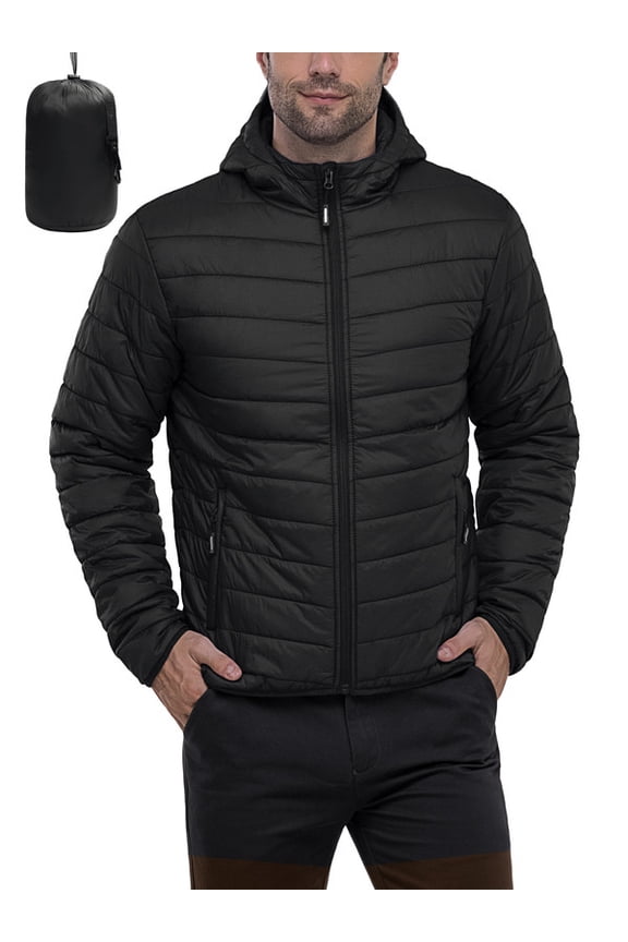 Men's Lightweight Packable Puffer Jacket Hooded Water-Resistant Insulated Winter Quilted Coat for Ski Travel