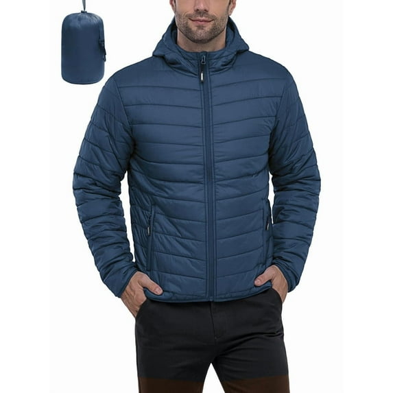 Off Road Ventures Men's Lightweight Packable Puffer Jacket Hooded Water-Resistant Insulated Winter Quilted Coat for Ski Travel