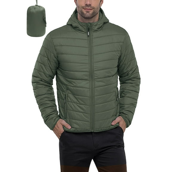 Off Road Ventures Men's Lightweight Packable Puffer Jacket Hooded Water-Resistant Insulated Winter Quilted Coat for Ski Travel