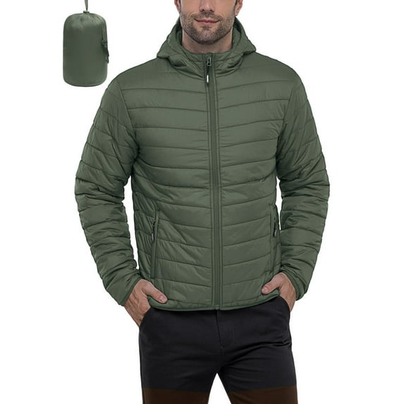 Off Road Ventures Men's Lightweight Packable Puffer Jacket Hooded Water-Resistant Insulated Winter Quilted Coat for Ski Travel