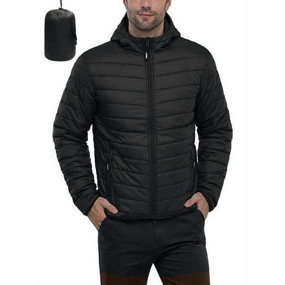 Off Road Ventures Men's Lightweight Packable Puffer Jacket Hooded Water-Resistant Insulated Winter Quilted Coat for Ski Travel