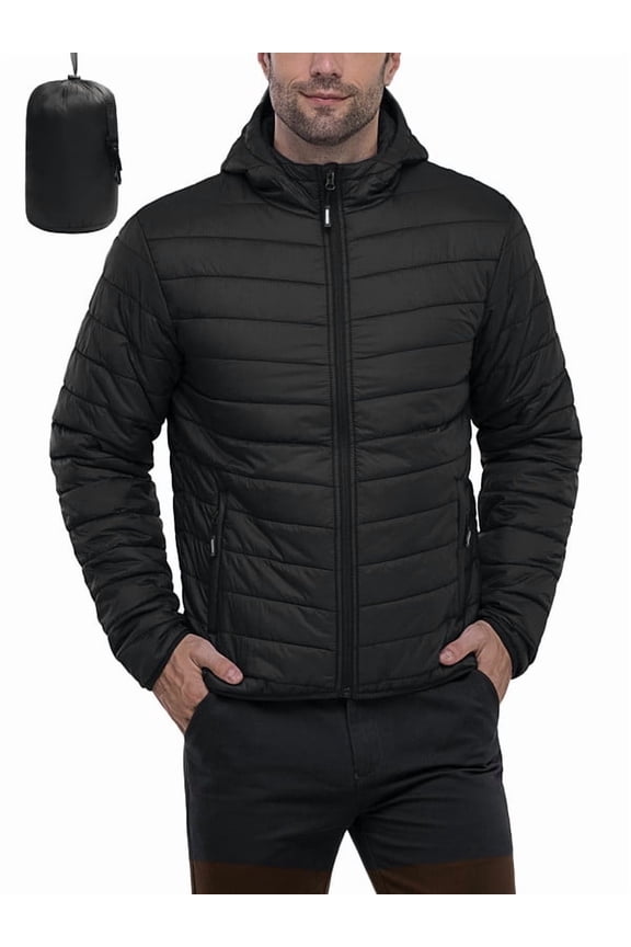 Men's Lightweight Packable Puffer Jacket Hooded Water-Resistant Insulated Winter Quilted Coat for Ski Travel