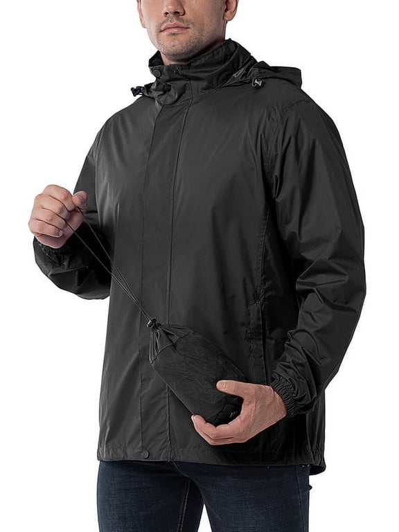 Mens Waterproof Rain Jacket Hood Packable Windbreaker Lightweight Raincoat for Outdoor Golf Hiking