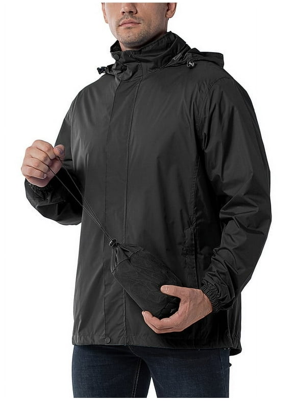 Mens Waterproof Rain Jacket Hood Packable Windbreaker Lightweight Raincoat for Outdoor Golf Hiking