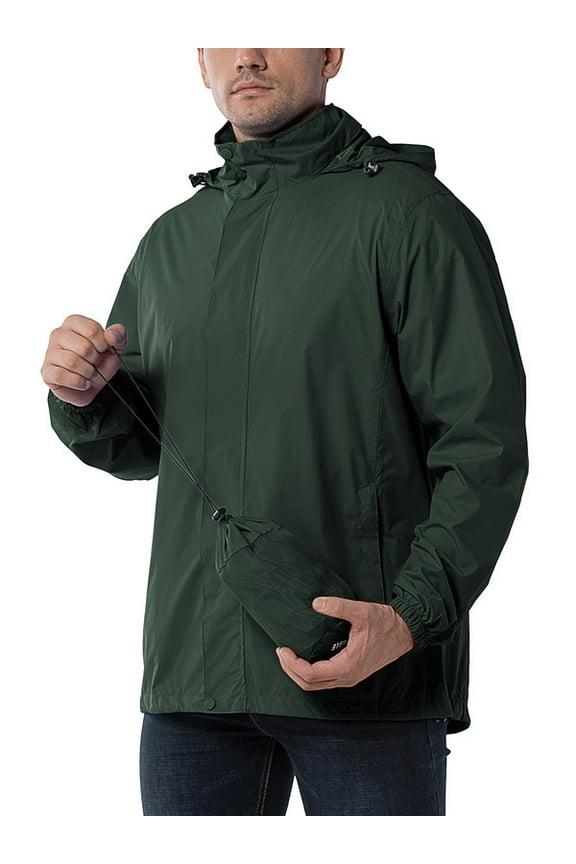 Mens Waterproof Rain Jacket Hood Packable Windbreaker Lightweight Raincoat for Outdoor Golf Hiking