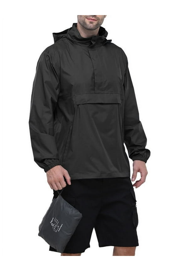 Men Rain Jacket Waterproof Hood Packable Lightweight Raincoat for Fishing Golf