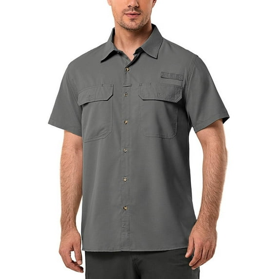Off Road Ventures Mens Short Sleeve Fishing Shirt UV Sun Protection Lightweight Quick Dry Button Down Hiking Shirt for Outdoor Travel