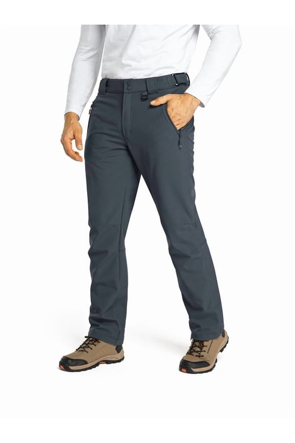Mens Fleece Lined Hiking Pants Softshell Waterproof Insulated Snow Ski Pants with Pockets