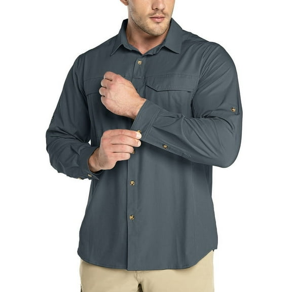 Off Road Ventures Mens Long Sleeve Safari Shirt Upf 50 Sun Protection Quick Dry Lightweight Button Down Hiking Shirt for Camping Fishing