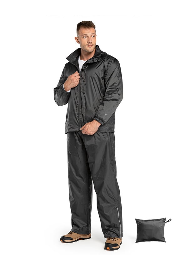 Rain Suits for Men Waterproof Breathable Packable Rain Gear with Hood for Hiking (Jackets and Pants)