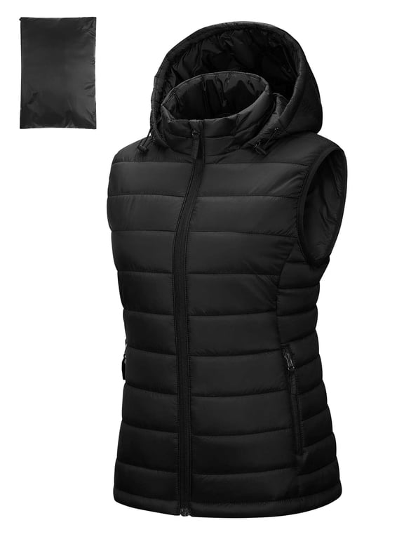Woman Puffer Vest Outerwear Lightweight Hood Winter Sleeveless Jacket With Zipper Pocket