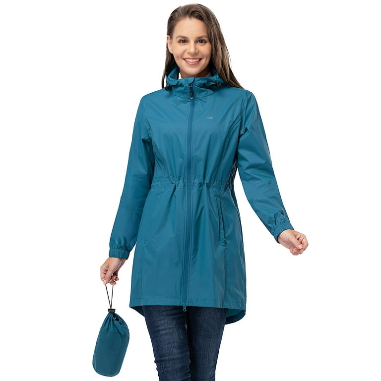 Off Road Ventures Women Lightweight Rain Jacket Waterproof with Hood Long Packable Rain Coats for Hiking Outdoor