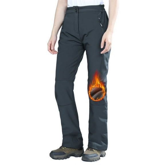 Off Road Ventures Women's Fleece Lined Hiking Pants Softshell Waterproof Elastic Waist Snow Ski Pants with Zipper Pockets Outdoor