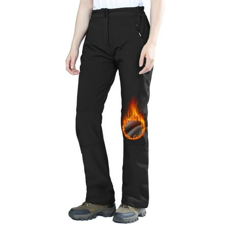 Off Road Ventures Women's Fleece Lined Hiking Pants Softshell Waterproof Elastic Waist Snow Ski Pants with Zipper Pockets Outdoor