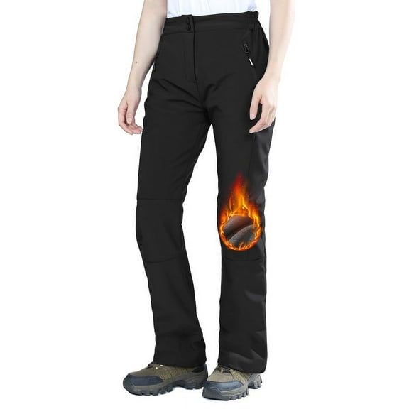 Off Road Ventures Women's Fleece Lined Hiking Pants Softshell Waterproof Elastic Waist Snow Ski Pants with Zipper Pockets Outdoor