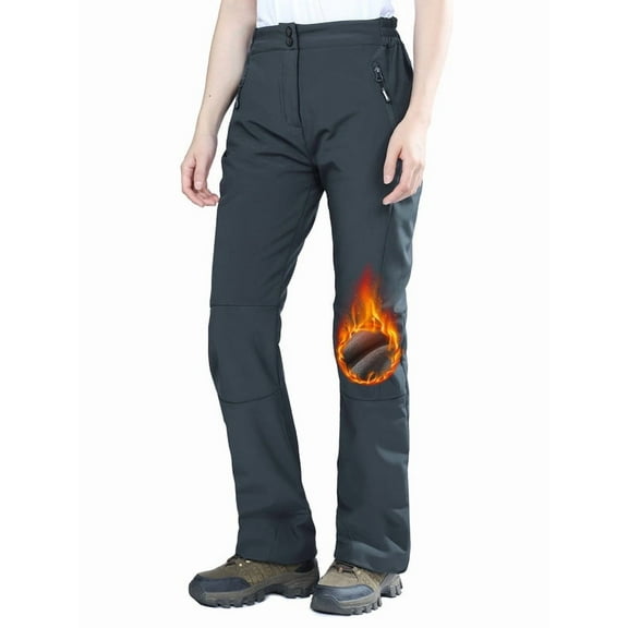 Off Road Ventures Women's Fleece Lined Hiking Pants Softshell Waterproof Elastic Waist Snow Ski Pants with Zipper Pockets Outdoor