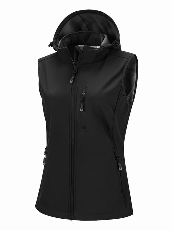 Women's Hooded Softshell Vest Lightweight Waterproof Sleeveless Fleece Lined Jacket Outerwear Cycling