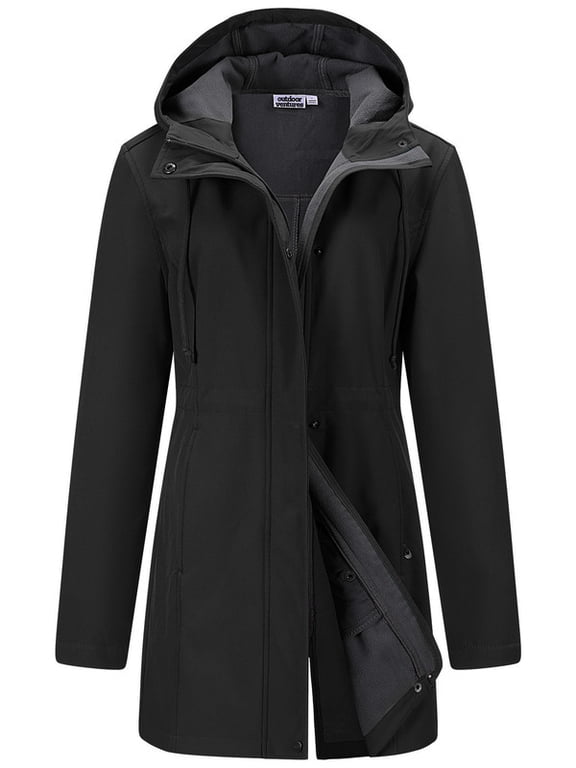 Women's Lightweight Softshell Jacket Fleece Lined Insulated Rain Jacket Hooded Waterproof Windbreaker