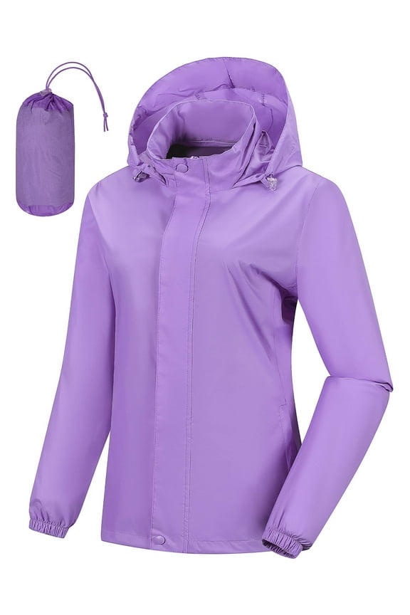 Woman Packable Rain jacket Hooded lightweight Windbreaker Waterproof Raincoat With Pocket
