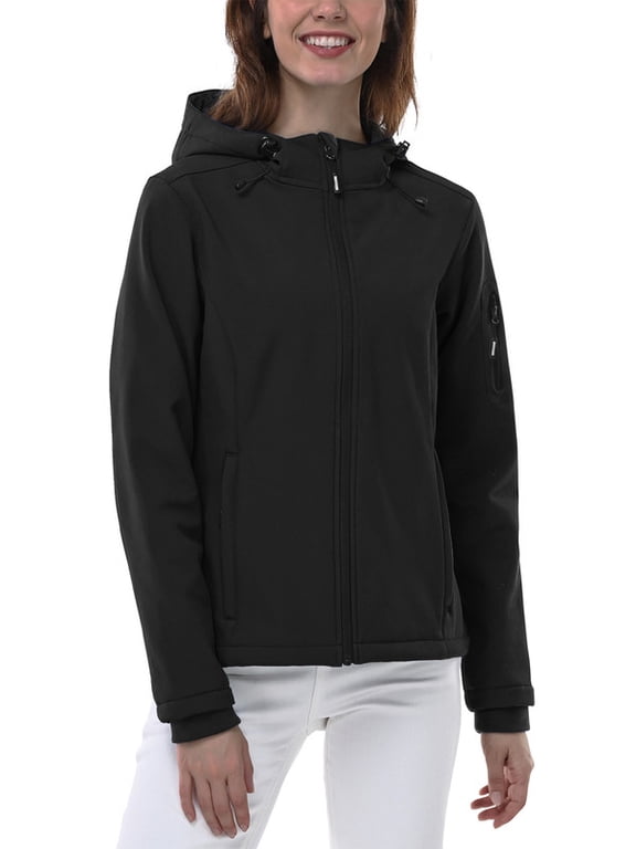 Women’s Softshell Jacket Fleece Lined Waterproof Lightweight Windbreaker Insulated Coat with Hood