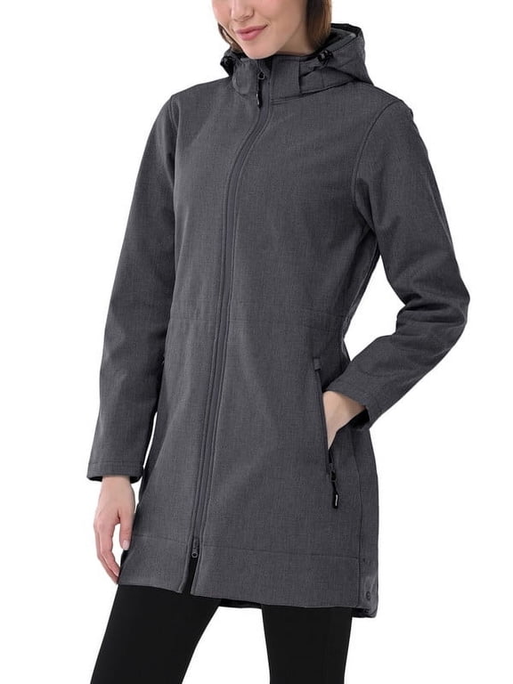 Women's Softshell Jacket, Fleece Lined Waterproof Rain Jacket Lightweight Windbreaker Long Warm Coat With Removable Hood