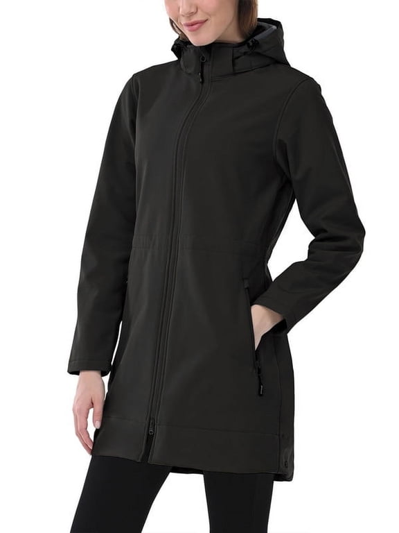 Women's Softshell Jacket, Fleece Lined Waterproof Rain Jacket Lightweight Windbreaker Long Warm Coat With Removable Hood
