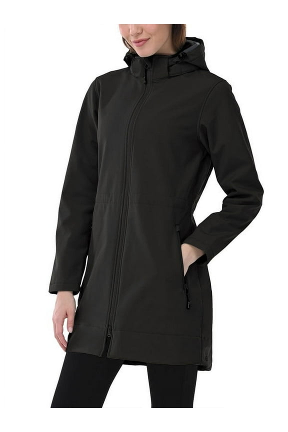 Women's Softshell Jacket, Fleece Lined Waterproof Rain Jacket Lightweight Windbreaker Long Warm Coat With Removable Hood