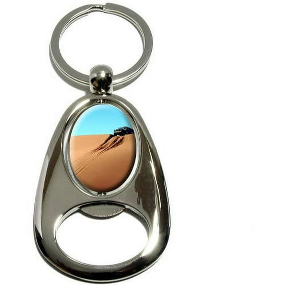 Off Roading 4x4 Sand Dunes, Chrome Plated Metal Spinning Oval Design Bottle Opener Keychain Key Ring