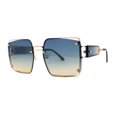 thumbnail image 1 of Off Set Rimless Retro Mobster Unique Side Lens Rectangle Sunglasses Gold Blue Orange, 1 of 4