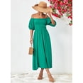 thumbnail image 1 of Off-Shoulder Balloon Sleeve Midi Dress, 1 of 16