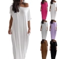 thumbnail image 1 of Off-Shoulder Batwing Sleeve Maxi Dress, Women's Loose Lounge Nightdress, Casual Comfy Sleepwear Light Purple S, 1 of 5