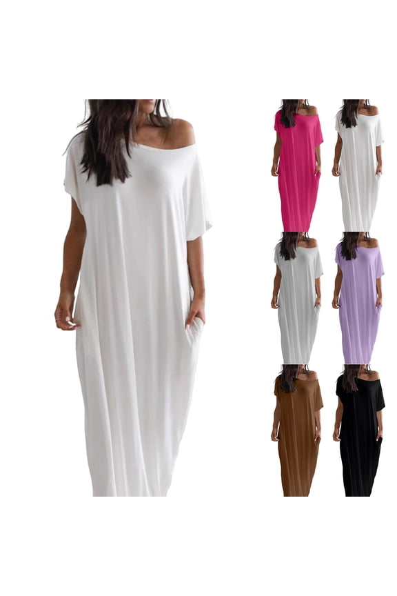 Off-Shoulder Batwing Sleeve Maxi Dress, Women's Loose Lounge Nightdress, Casual Comfy Sleepwear Light Purple S