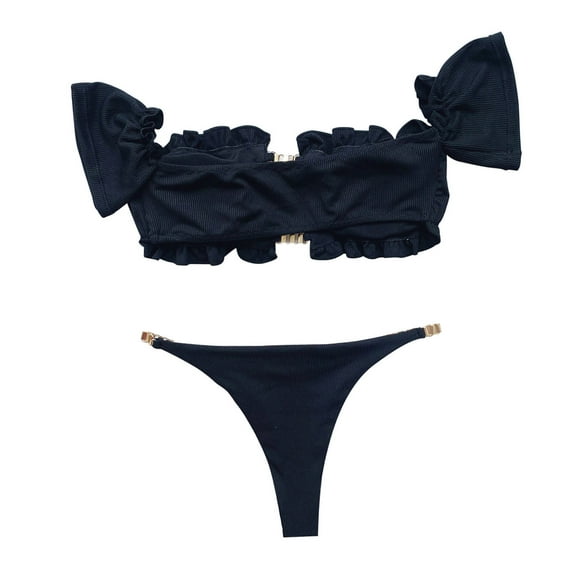 Off Shoulder Bikini Swimsuit Women Thong Bathing Suit Women's Sexy Ruffle Two-Piece Swimwear 2 Pieces Bandeau Swimwear