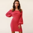 thumbnail image 1 of Off Shoulder Bishop Sleeve Bodycon Ribbed Knit Sweater Dress, 1 of 3